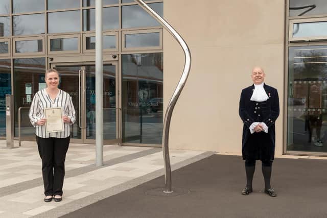 Sonia Brown and Joe Greenwell, High Sheriff of Warwickshire, outside King’s High. Photo supplied