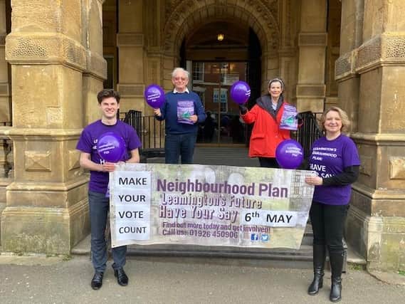 Ben Hayday, David Anscombe, Ann Morrison and Katherine Geddes promote the Leamington Neighbourhood Plan referendum.