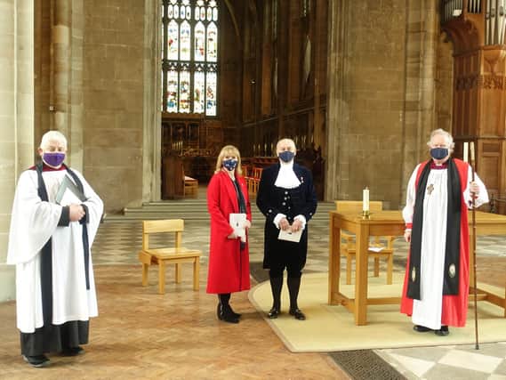 Left to right: The Rev Dr Vaughan Roberts, Anne Greenwell, Joe Greenwell, the High Sheriff of Warwickshire The Right Rev John Stroyan, Bishop of Warwick. Photo supplied