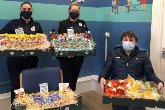Community Champions at Tesco Warwick, Walsgrave and Coventry Crosspoint recently donated hampers of Easter gifts to staff at Warwick Hospital and University Hospital Coventry and Warwickshire. Photo submitted
