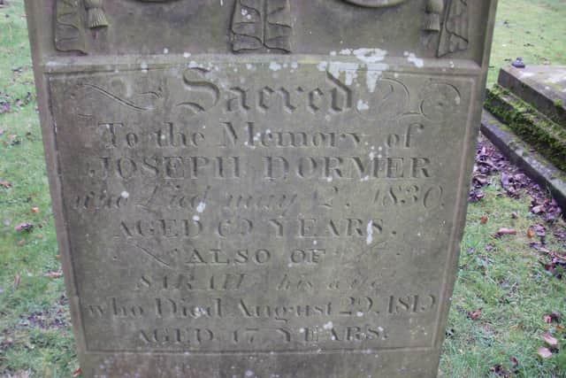 The grave stone for Joseph Dormer and his wife Sarah (nee Harris). Sarah was murdered at Dial House Farm in Ashow on Sunday August 29th 1819.  Sarah's maid Ann Heytrey was wrongfully hanged for the crime and her ghost is said to be The White Lady of Chesford Bridge.