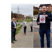 Left: Matt Western MP, Cllr Helen Adkins and worried Sydenham resident and Warwick District Councillor Cllr Mini Mangat. Right: Cllr Will Roberts.