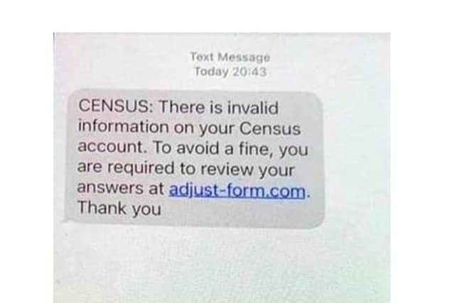 This is the scam census text that is being sent out by criminals.