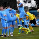 The wall does its job in Rugby Town's last game on February 8, a 2-0 win over Harborough Town   Picture by Martin Pulley