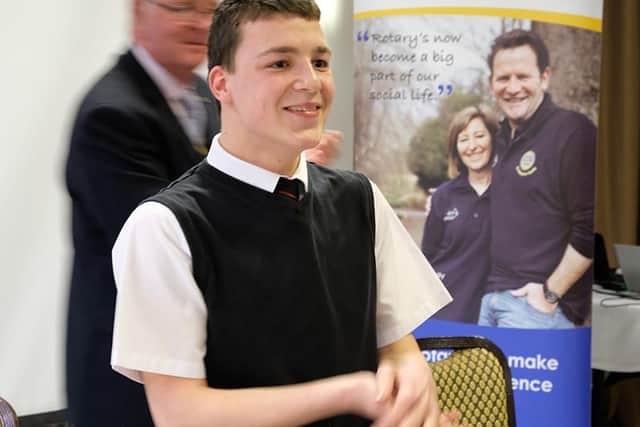 Tom White from Myton School (one of last years recipients) was a key note speaker at the ceremony and gave atalk on living with his condition,Cerebral Palsy.Photo by Sarah Hill at Gecko Photography