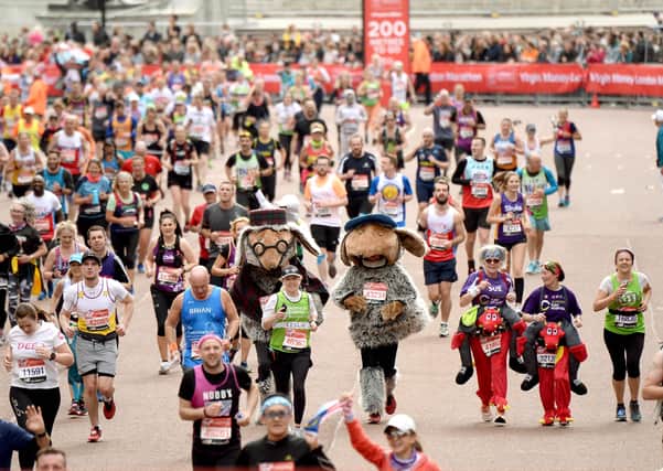 This year's London Marathon is in jeopardy due to the coronavirus.  Photo by Jeff Spicer/Getty Images