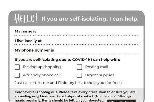People are being encouraged to print this leaflet and deliver it to elderly and vulnerable people who are self-isolating due to Coronavirus.