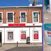 The shop and, right, a photo a resident took of sanitiser on sale inside.