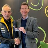 Mick Ives receiving his life membership award from BMCR chairman Nigel Byrne