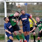 Action from Rugby Town's final game before the enforced coronavirus break, in which they beat Sleaford 2-1 away from home    Picture by Martin Pulley