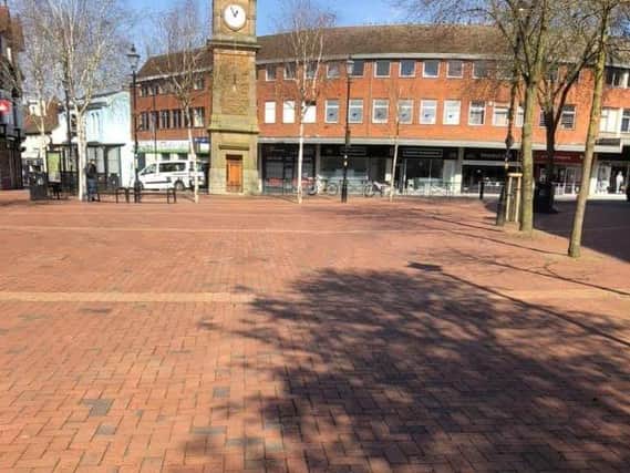 Rugby Police took this photo, showing the town centre mostly deserted yesterday afternoon.