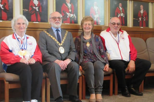 Iris Bingham and Graeme Mooney, with the mayor and mayoress Cllr Bill Lewis and his wife Sue