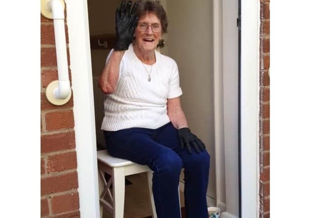 Barbara Bagley thanks NewLife church in Friars Street, Warwick, for her food box.