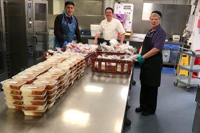 Carlo Lubrano (Head of Food Operations), John Badr (Front of House Operations Manager) and Mandy Pierce (Catering Assistant). Photo by Warwick School