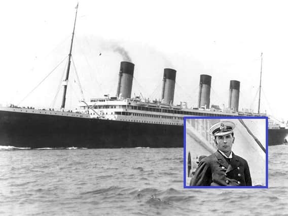Titanic's sister ship Olympic and, inset, Captain Haddock.