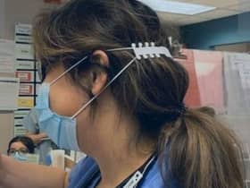 Hoe the ear protectors are worn with a mask and used to stop rubbing and chafing behind the ears.
