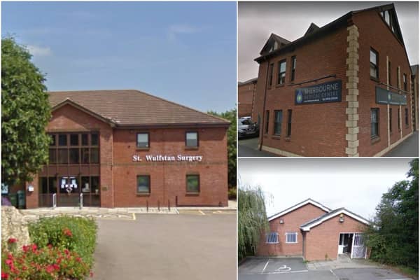 Left to right: St Wulfstan Surgery in Southam, Sherbourne Medical Centre in Leamington and Budbrooke Medical Centre. Photos by Google Street View.