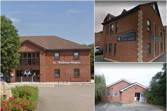 Left to right: St Wulfstan Surgery in Southam, Sherbourne Medical Centre in Leamington and Budbrooke Medical Centre. Photos by Google Street View.