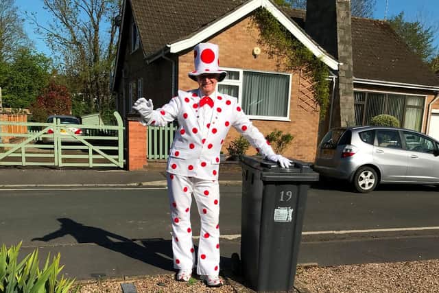 Phil Webb dressed up as the 'Red Nose Day man' to take the bins out this week. Photo supplied
