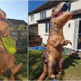 Josh Gibbins in his dinosaur suit. Photo supplied