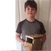 Barney Harkin with one of the birdboxes