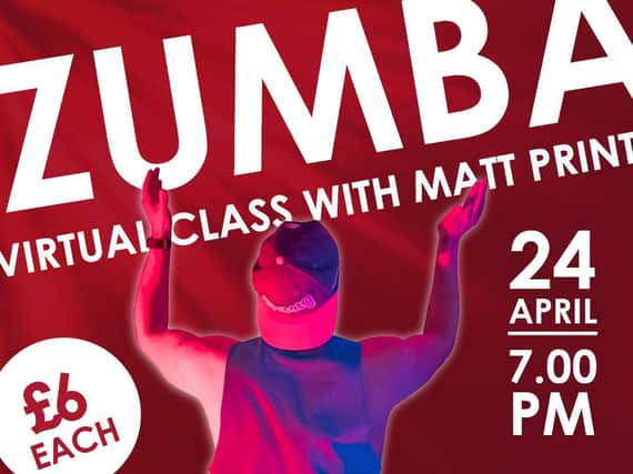 The poster for the Myton Hospices' virtual zumba class fundraising event.