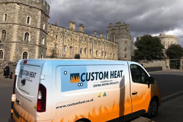 A Custom Heat van parked outside Windsor Castle