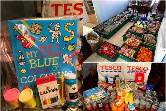 The food parcels also included children's toys and activities. Photos supplied.