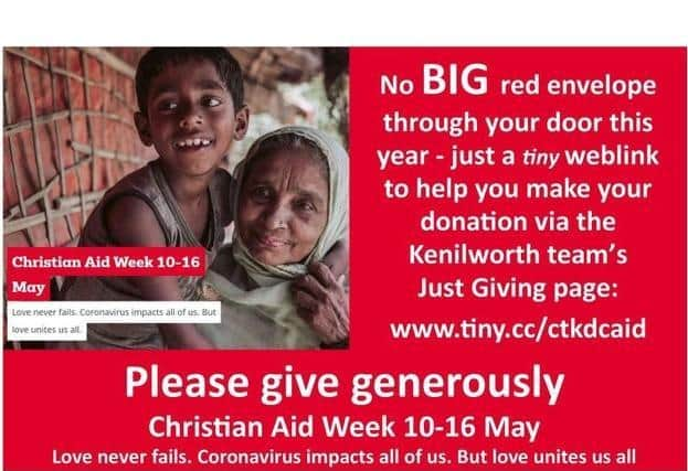 Churches across Kenilworth and the surrounding area are working together for Christian Aid week. Photo supplied