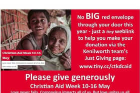 Churches across Kenilworth and the surrounding area are working together for Christian Aid week. Photo supplied