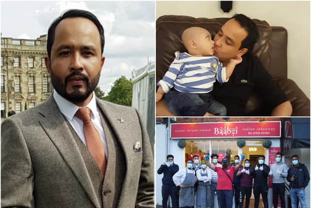Baabzi Miah and his family and team at the takeaway are looking to raise 10,000 in for the NHS in memory of his baby son Adam. Photos supplied.