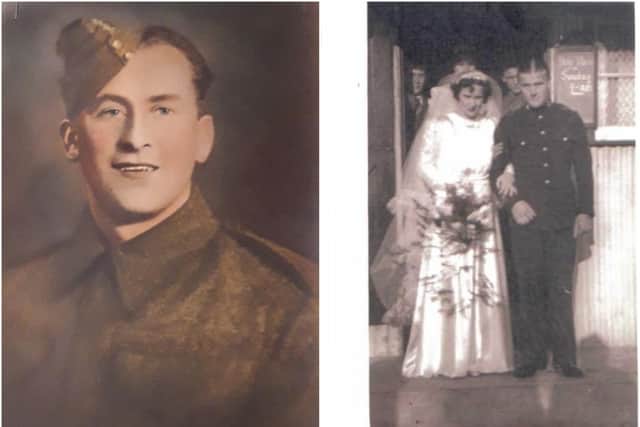 Left shows Roland Hodkisson and right shows James O'Connell when he married Eileen Potter in 1942. Photos supplied by Unlocking Warwick