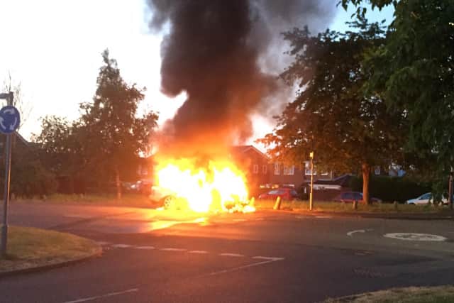 The car blaze before firefighters arrived for the second time