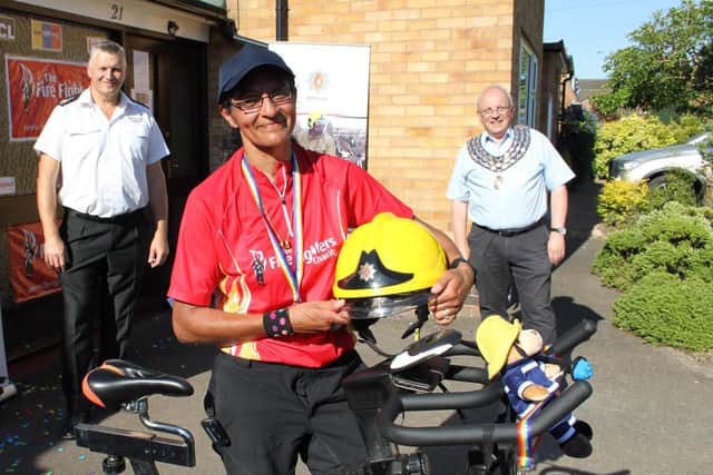 Kieran Amos, Warwickshire Chief Fire Officer and Richard Dickson, Mayor of Kenilworth with Alison Insley. Photo supplied