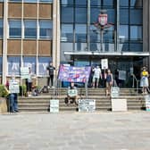 The XR protest outside Shire Hall in Warwick. Photo by David Hastings of DH Photos.