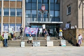 The XR protest outside Shire Hall in Warwick. Photo by David Hastings of DH Photos.