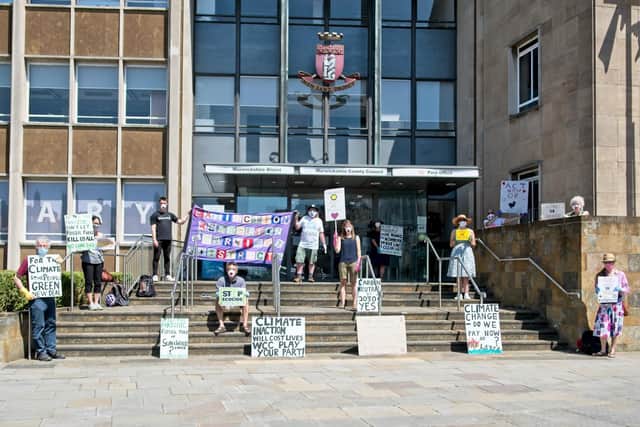 The XR protest outside Shire Hall in Warwick. Photo by David Hastings of DH Photos.