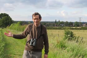 Richard Allanach, stood on a footpath running on the western edge of the proposed development. Photo submitted by Rugby About Turn.