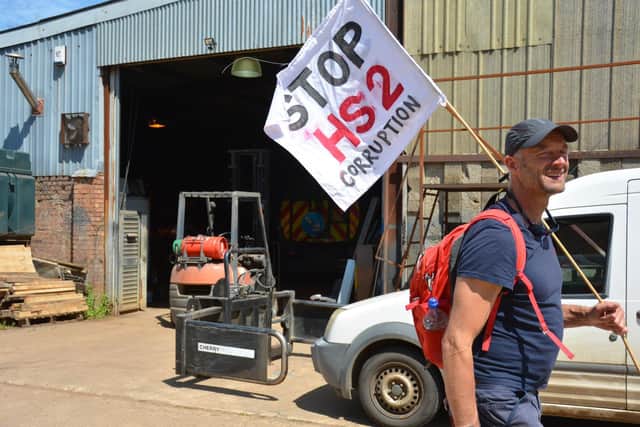HS2 protestor Matt Bishop on the march, Photo by Ben Piper.