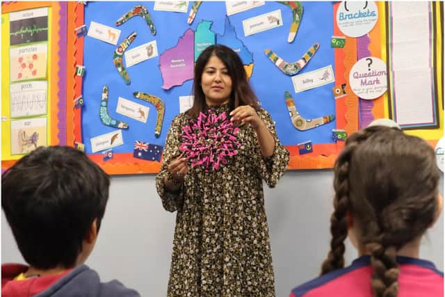 Meeta Darji teaching the tapping technique at Arnold Lodge school. Photo supplied