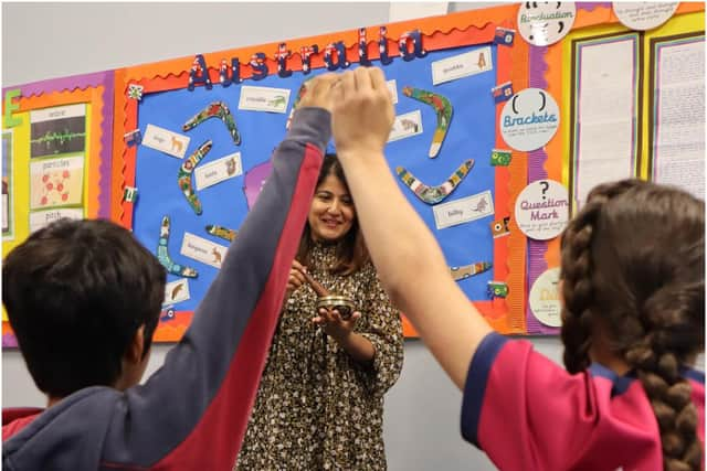 Meeta Darji teaching the tapping technique at Arnold Lodge school. Photo supplied