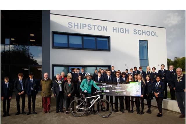 High Sheriff of Warwickshire, Lady Min Willoughby de Broke, started her Big Bike Ride at Shipston High School. Photo supplied