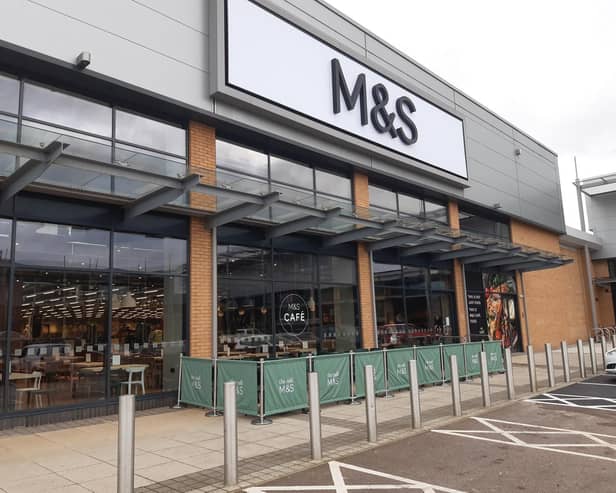 The outdoor seating area and entrance to the café at th e new M&S store at the Leamington Shopping Park.