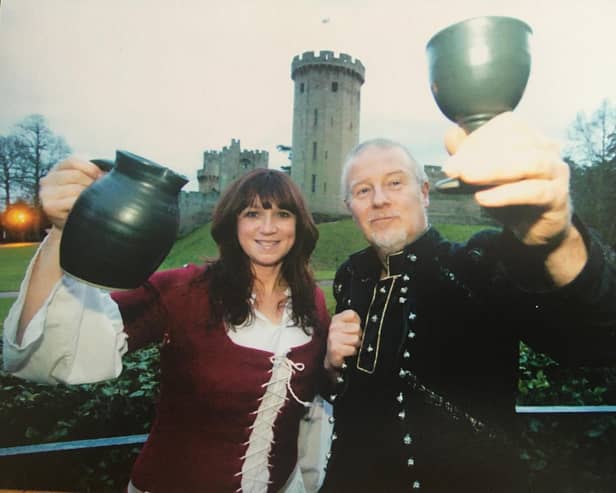 Entertainer Dave Moylan, aka Lord Bagshot, and Nikki Olorenshaw promoting a previous fundraising event she had held at Warwick Castle.