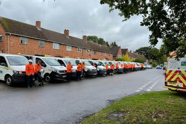 Ian's Severn Trent peers gathered with their vehicles ahead of the procession through Kenilworth. Photo supplied