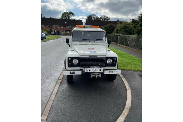 The Severn Trent Landrover - similar to the one Ian used to drive for his job - which had been personalised for the procession in his honour. Photo supplied