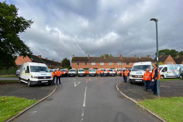 Ian's peers from Severn Trent gathered before the procession through Kenilworth. Photo supplied