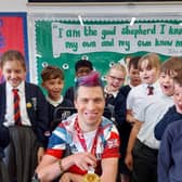 Multi Gold Medal-winning Paralympian, David Smith MBE, dropped in on pupils and teachers at St Joseph’s Catholic Primary School in Whitnash a few days ago.