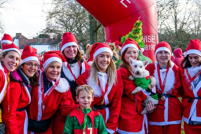 Supporters taking part in The Myton Hospice’s Santa Dash 2019. Photo supplied