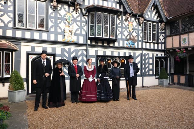 Members of the Victorian Evening organising committee in Victorian costume at the Lord Leycester Hospital. Photo supplied by Warwick District Council